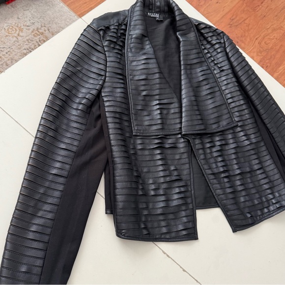 Bylyse Spenard Tiered Cardigan Jacket Vegan Leather Ruffle Front Duster Moto - Picture 4 of 7